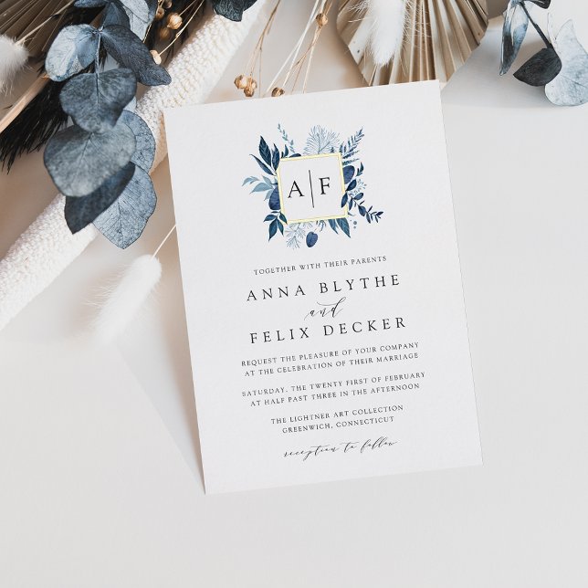 Invitation En Aluminium Mariage Monogramme Azur Sauvage (Créateur téléchargé)