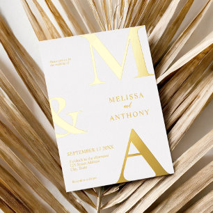 Invitation En Aluminium Mariage Monogramme Blanc Minimaliste Moderne