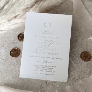 Invitation En Aluminium Mariage Monogramme Calligraphié à Feuille d'Argent