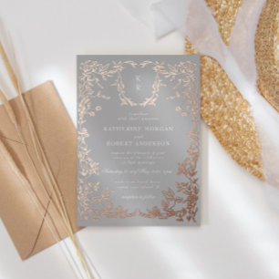 Invitation En Aluminium Mariage Monogramme de Blason Élégant Classique