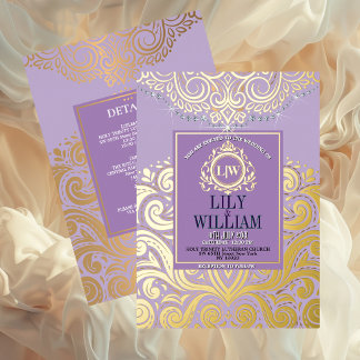 Invitation En Aluminium Mariage Monogramme Diamant Art Déco Élégant Lavand