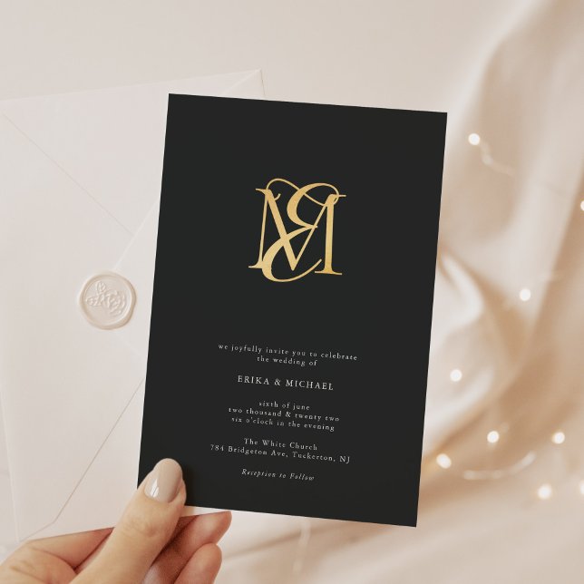 Invitation En Aluminium Mariage Monogramme Élégant Moderne en Script (Créateur téléchargé)