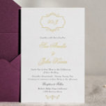 Invitation En Aluminium mariage monogramme en or réel classique romantique<br><div class="desc">Ce design fait partie d'une collection - veuillez nous contacter si vous avez besoin d'autre papier à lettres * papier à papier réel avant</div>