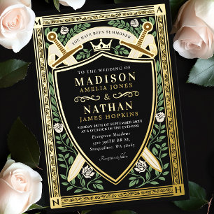 Invitation En Aluminium Mariage Monogramme Floral Noir Fantastique Épée Bo
