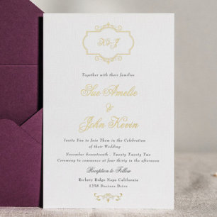 Invitation En Aluminium mariage monogramme or véritable classique romantiq