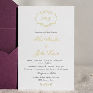 Invitation En Aluminium mariage monogramme or véritable classique romantiq
