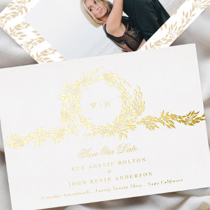 Invitation En Aluminium Mariage Monogramme Photo Classique Traditionnel Or