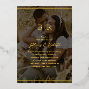 Invitation En Aluminium Mariage monogramme photo minimaliste