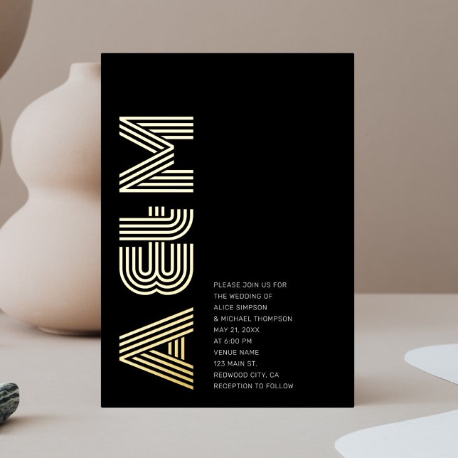 Invitation En Aluminium Mariage monogramme rétro en gras noir (Créateur téléchargé)