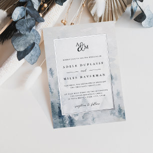 Invitation En Aluminium Mariage Monogramme Rêverie d'Hiver Argent
