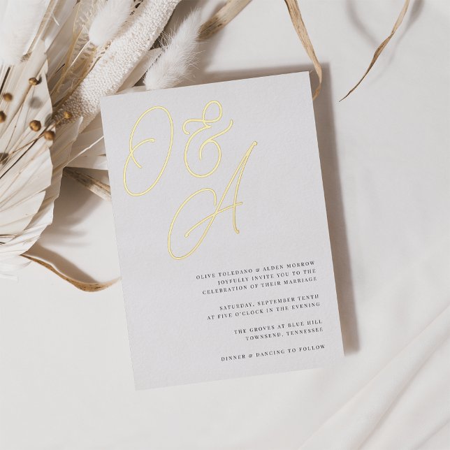 Invitation En Aluminium Mariage Monogramme Script Oversized Noir & Blanc (Créateur téléchargé)