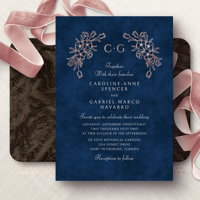 Invitation En Aluminium Mariage Monogramme Tulipes Florales (Créateur téléchargé)