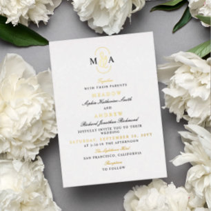 Invitation En Aluminium Mariage Monogramme Typographie Ampersand Or Noir