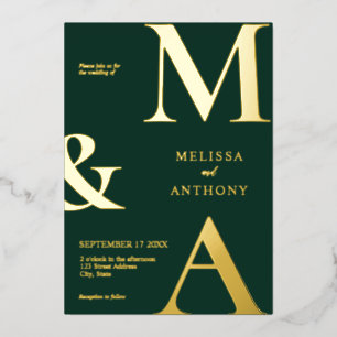 Invitation En Aluminium Mariage Monogramme Vert Émeraude Minimaliste Moder