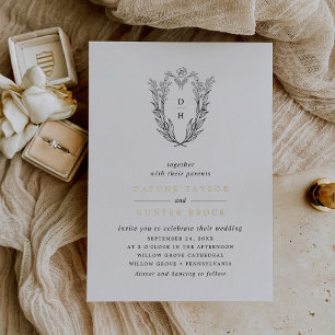 Invitation En Aluminium Mariage Monogramme Vert Foncé Blanc Or DAPHNE