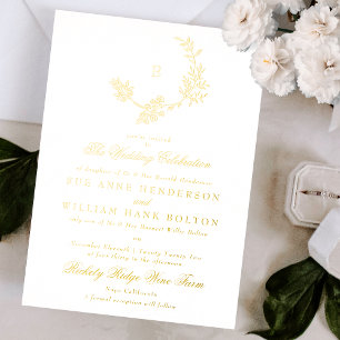 Invitation En Aluminium Mariage Monogramme Vintage de couronne d'or Floral