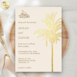 Invitation En Aluminium Mariage musulman au palmier dattier crème et or