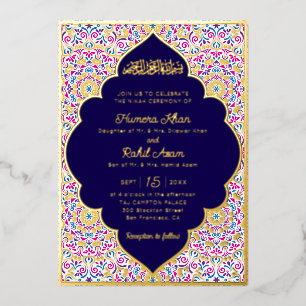Invitation En Aluminium Mariage Musulman Classique Royal Bleu Accents Doré