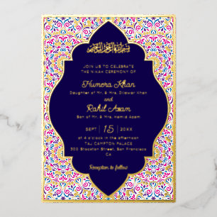 Invitation En Aluminium Mariage Musulman Classique Royal Bleu Accents Doré