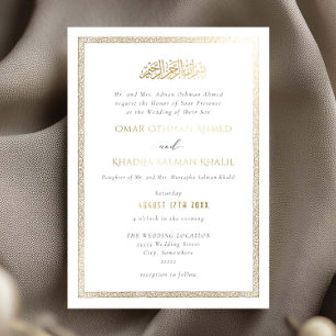 Invitation En Aluminium Mariage Musulman Islamique Orné Vintage en Or