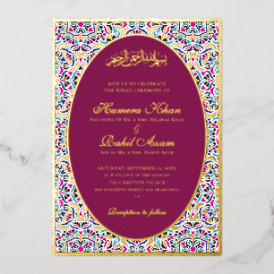 Invitation En Aluminium Mariage Musulman Motif Floral Ivoire Sarcelle Bleu