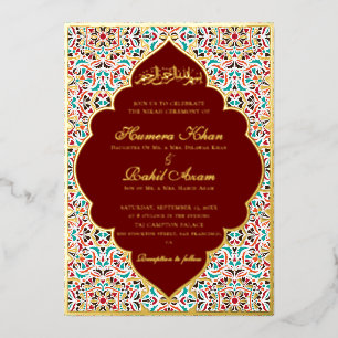 Invitation En Aluminium Mariage Musulman Motif Floral Ivoire Sarcelle Bleu