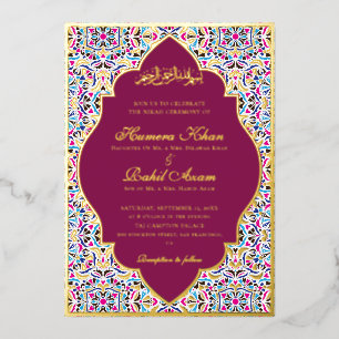 Invitation En Aluminium Mariage Musulman Motif Floral Ivoire Sarcelle Bleu