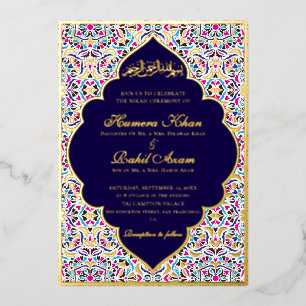 Invitation En Aluminium Mariage Musulman Motif Floral Ivoire Sarcelle Bleu