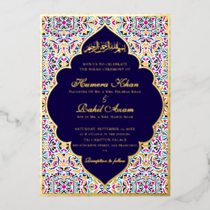 Invitation En Aluminium Mariage Musulman Motif Floral Ivoire Sarcelle Bleu