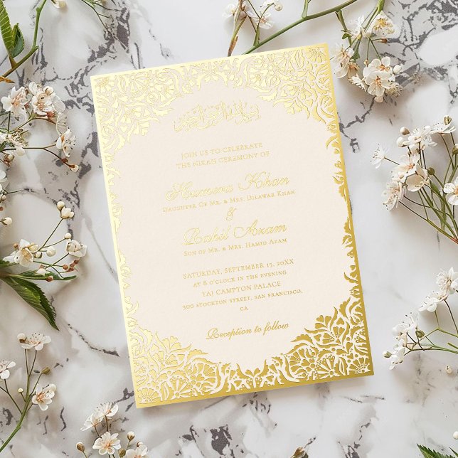 Invitation En Aluminium Mariage Musulman Motif Floral Ivoire Sarcelle Bleu (Créateur téléchargé)