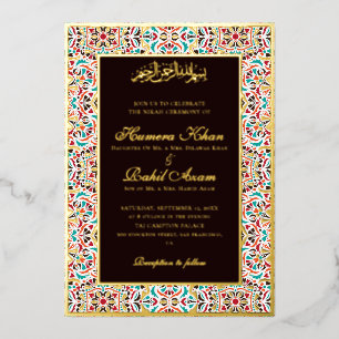 Invitation En Aluminium Mariage Musulman Motif Floral Ivoire Sarcelle Bleu