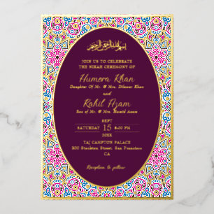 Invitation En Aluminium Mariage Musulman Orné de Violet de Prune d'Arabie