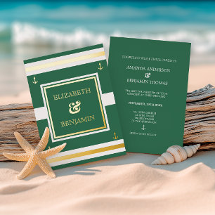 Invitation En Aluminium Mariage Nautique Or Blanc Vert Rayures Côtières