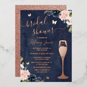 Invitation En Aluminium Mariage naval rose gold floral pétillant Shower de