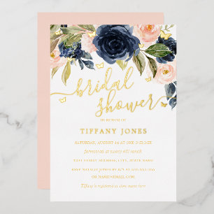 Invitation En Aluminium Mariage Navy Blush Gold Papillon Floral Shower de