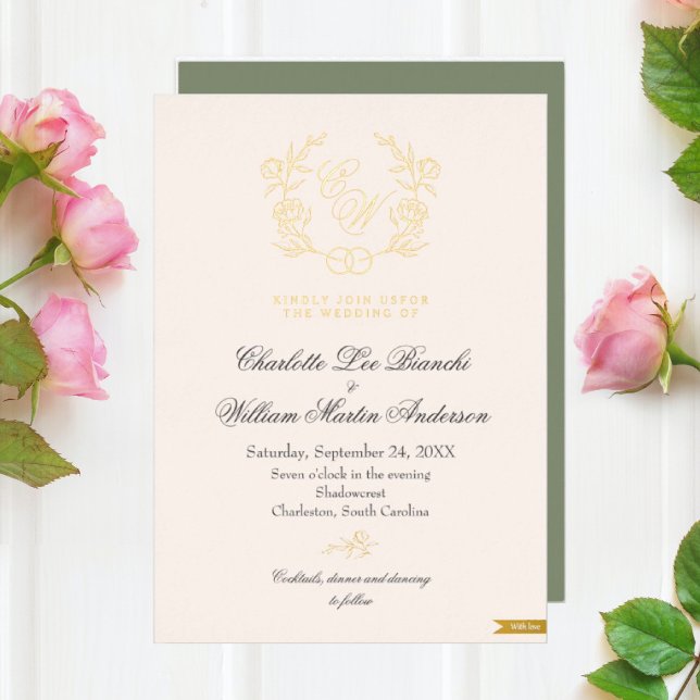 Invitation En Aluminium Mariage neutre vert et beige (Créateur téléchargé)