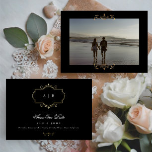 Invitation En Aluminium mariage noir blanc or classique à annoncer