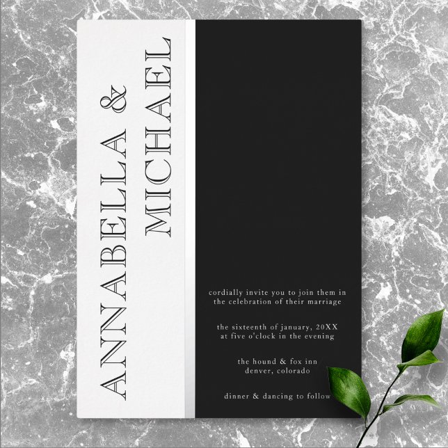 Invitation En Aluminium Mariage Noir Blanc Typographie Moderne (Modern Typography Black White Wedding Foil Invitation)