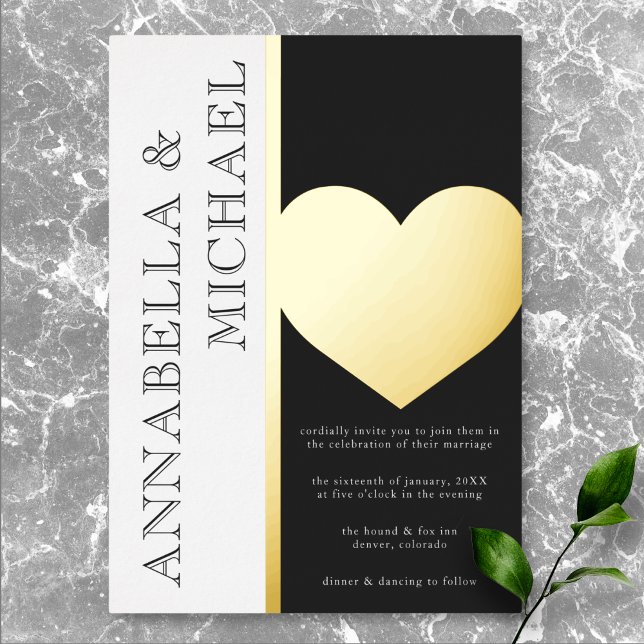 Invitation En Aluminium Mariage Noir Blanc Typographie Moderne (Modern Typography Black White Wedding Foil Invitation)
