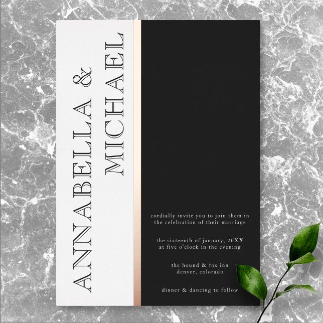 Invitation En Aluminium Mariage Noir Blanc Typographie Moderne (Modern Typography Black White Wedding Foil Invitation)