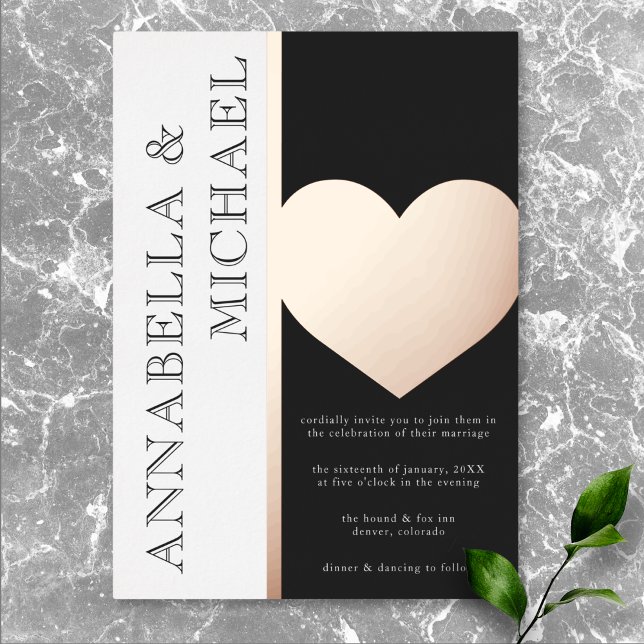 Invitation En Aluminium Mariage Noir Blanc Typographie Moderne (Modern Typography Black White Wedding Foil Invitation)