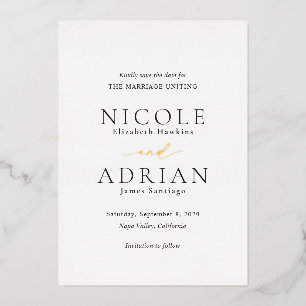 Invitation En Aluminium Mariage noir et blanc classique Enregistrer la dat