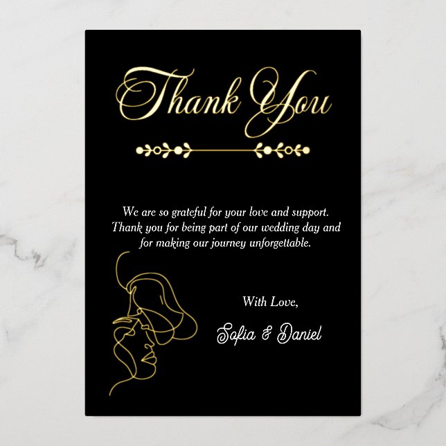 Invitation En Aluminium Mariage noir et blanc de luxe Chic Couple artistiq (Recto)