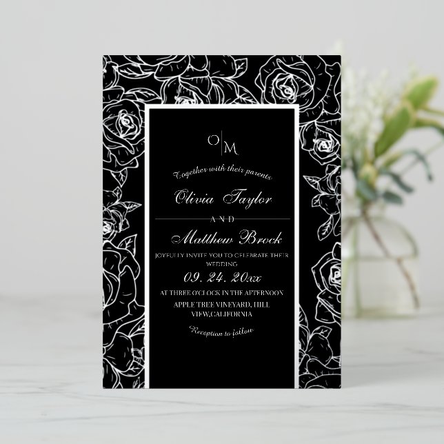 Invitation En Aluminium Mariage noir et blanc moderne (Debout devant)
