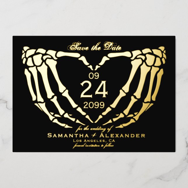 Invitation En Aluminium Mariage noir gothique Sauvez la date jusqu'à la mo (Recto)