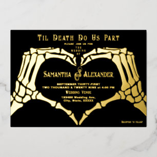 Invitation En Aluminium Mariage noir gothique Squelette mains jusqu'à la m