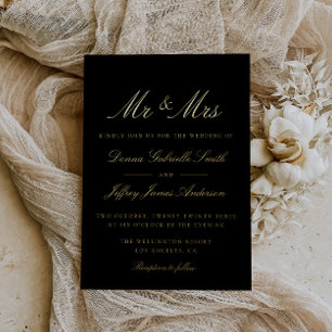 Invitation En Aluminium mariage noir MR & MRS or
