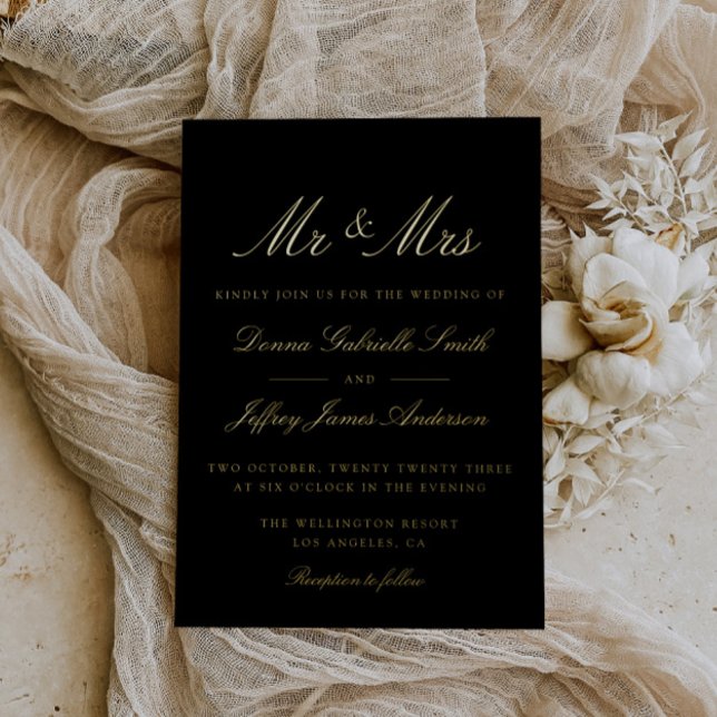 Invitation En Aluminium mariage noir MR & MRS or (Créateur téléchargé)