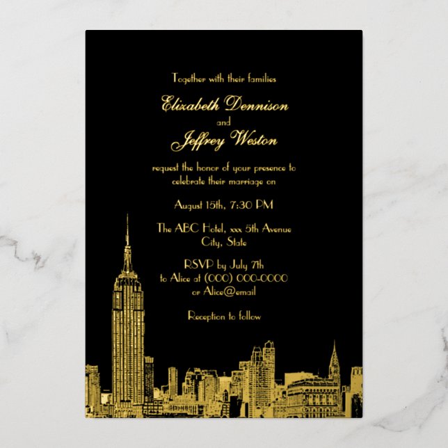 Invitation En Aluminium Mariage NYC Skyline ESB Etch (Recto)