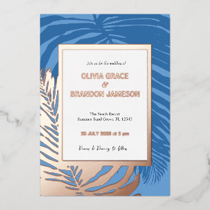 Invitation En Aluminium Mariage Océan Bleu Feuille de Palmier Tropical